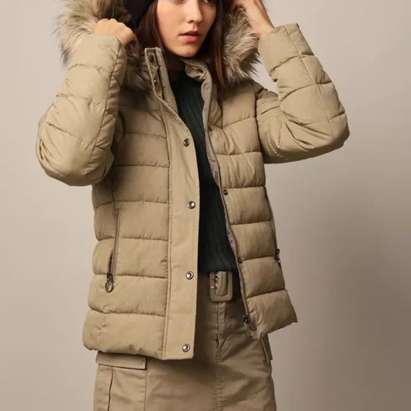 Brown Fur Trim Quilted Jacket