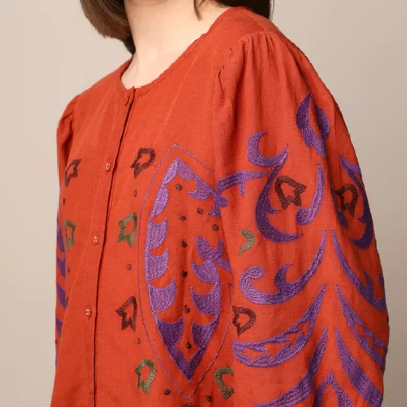 Red Embroidered Co-ord Set Top