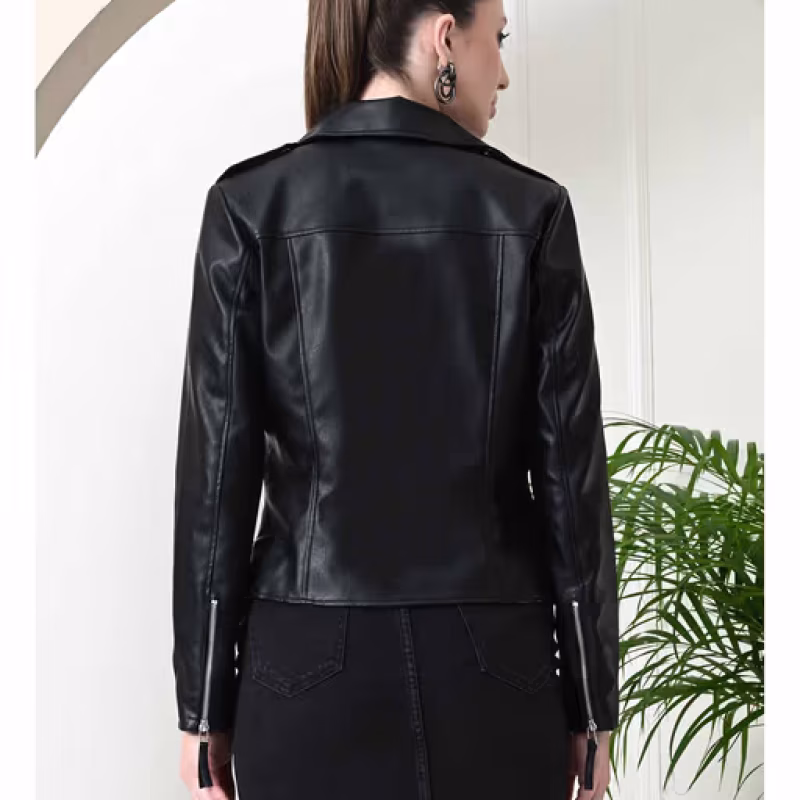 Crop Leather Jacket with Belt